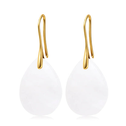 Natural Stone Pendant Women's Teardrop Earrings Elegant Gem Jewelry Creative Gift Black Obsidian Amethyst Rose Quartz Earrings