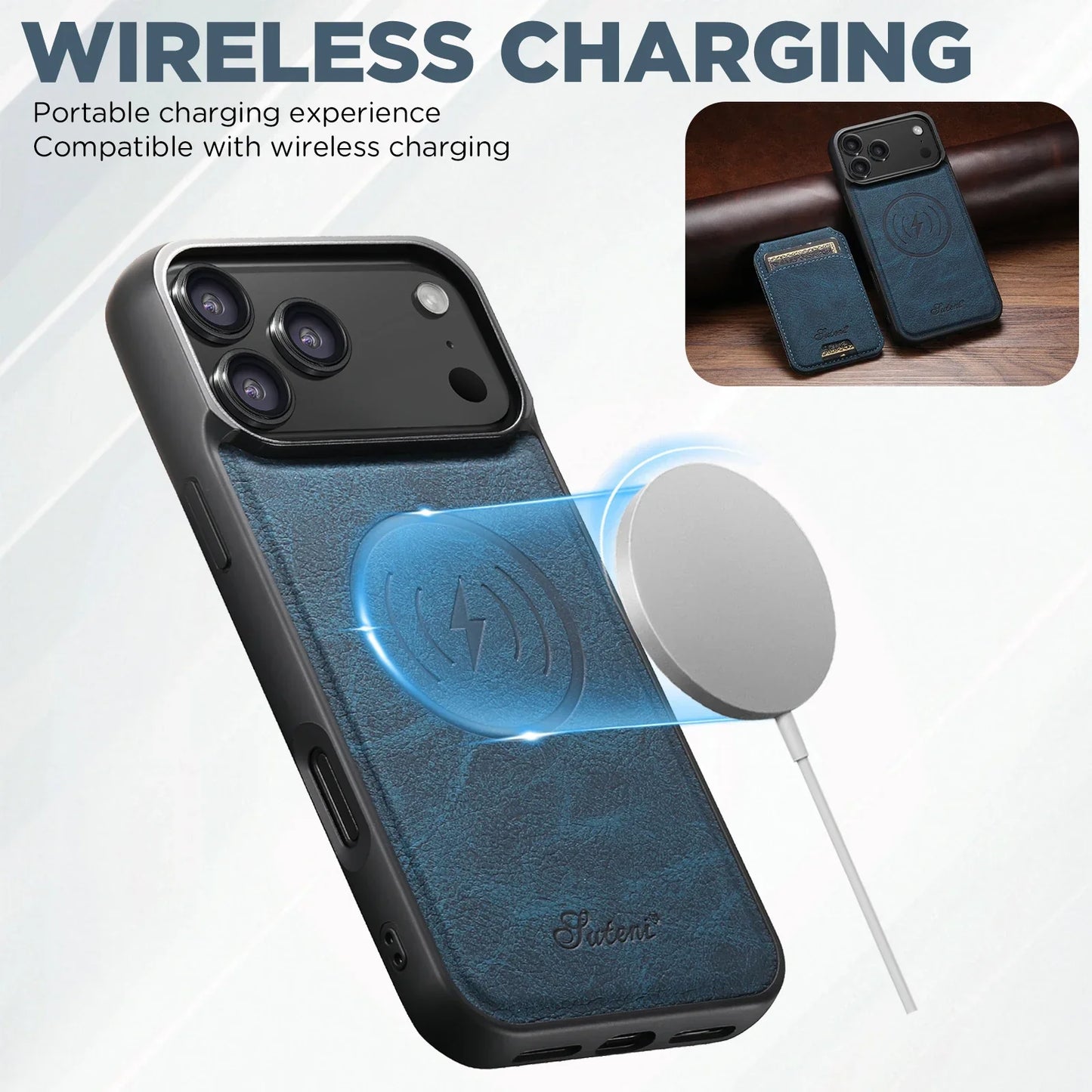 Wireless Charging Phone Case Magnet Card Holder Stand Faux Leather For iPhone 17 Pro Max 16 Plus 15 14 13 12