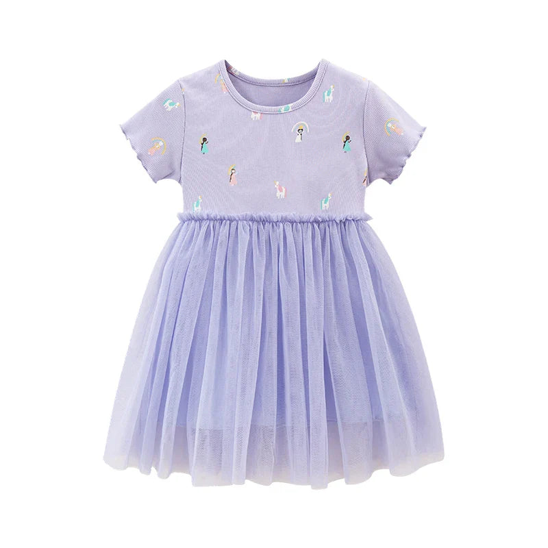 Little maven Baby Girls 2026 Summer New Children's Clothing Kids Clothes Cartoon Unicorn Party Mesh Dresses Vestidos Gifts