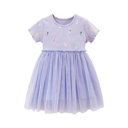 Little maven Baby Girls 2026 Summer New Children's Clothing Kids Clothes Cartoon Unicorn Party Mesh Dresses Vestidos Gifts