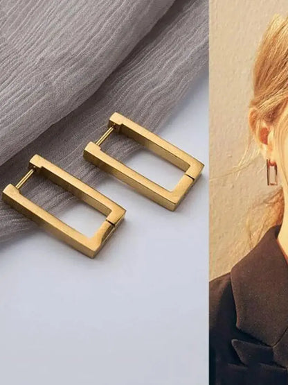 Stainless Steel Geometric Earrings Rectangular metal Hoop earrings for Women 2023 New trendy jewelry Gift