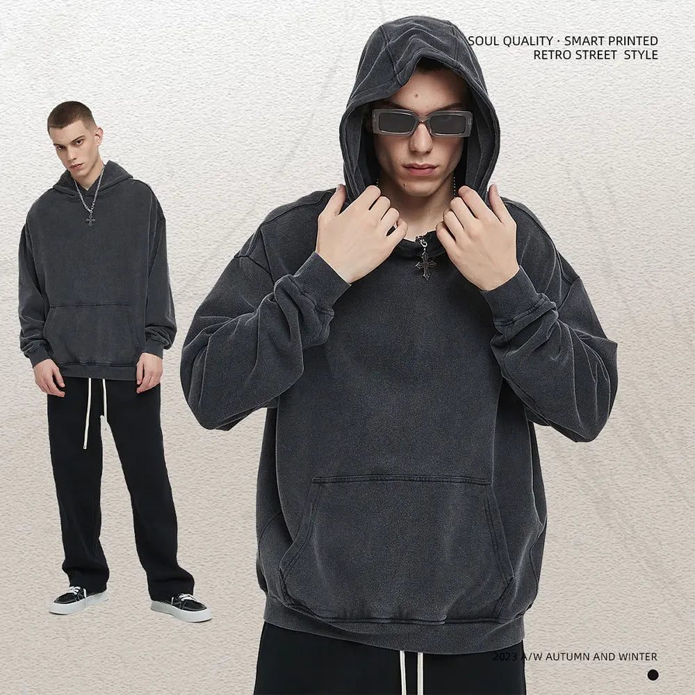 World Tour Hoodies Vintage Washed Men's Sweatshirts Cotton Hip Hop Streetwear Hooded Pullover Loose Y2K Tops