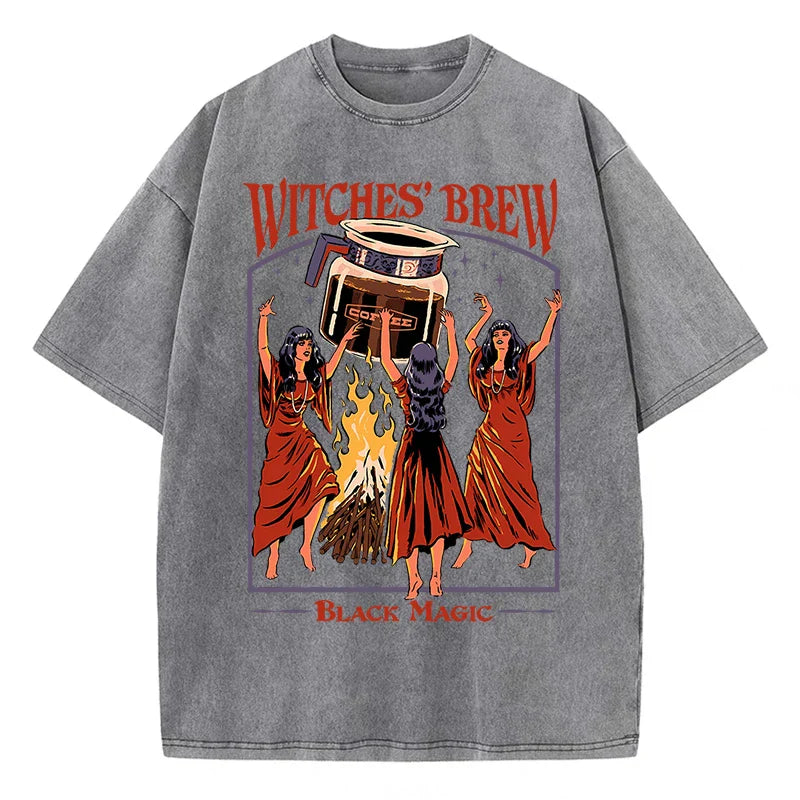 Witches Brew Coffee Black Magic Washed Retro Snow Mens T Shirt Summer Clothes Casual Tee Clothes T-Shirt Cotton Breathable Tops