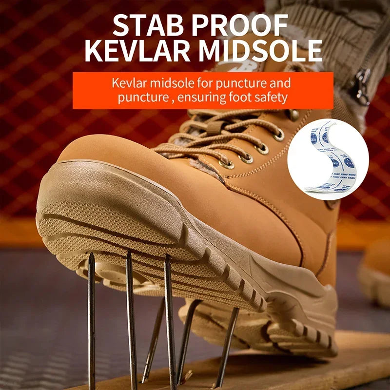 Winter Warm Men's Work Safety Boots Waterproof Rugged Steel Toe Shoes Sneakers Safety Protection Coldproof