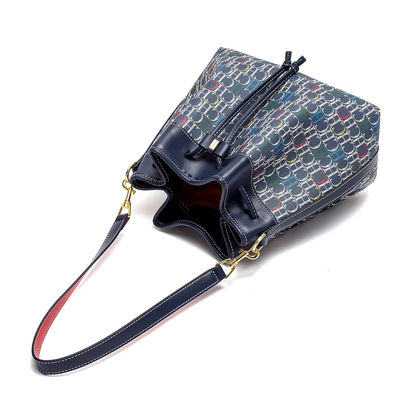 Women's Bucket Bag Spring New Wine Red Drawstring Bag Dual purpose Shoulder Strap Commuter Wallet