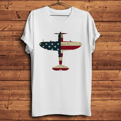 Retro USA Flag P-47 Thunderbolt Aircraft Unisex Tshirt,New White Casual Short Sleeve Tee,Warbird P47 T Shirt Men