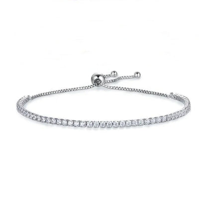 2mm Round Full Moissanite Diamond Tennis Bracelet for Women 925 Sterling Silver Plated 18K Gold Adjustable Wrist Chain Jewelry