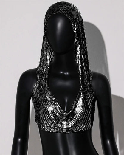 Y2K Streetwear Metal Sequins Women Tank Top Punk Goth Hip Hop Bandana Head Wraps Vest Rave Festival Women Tops Tee For Nightclub