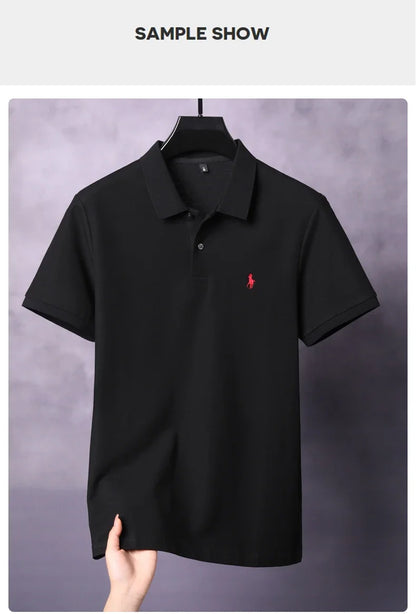 High end 100% cotton men's short sleeve solid color polo shirt light luxury brand embroidered business casual summer New T-shirt