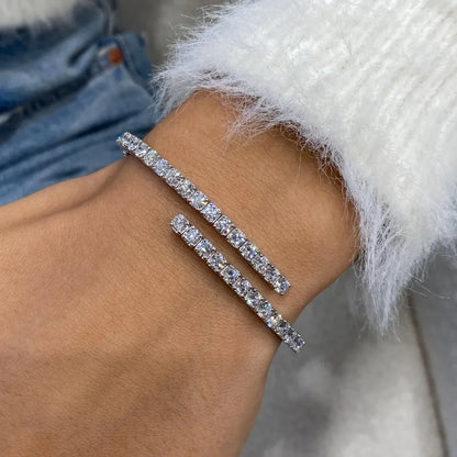 Certified 3mm All Moissanite Open Bangle Tennis Bracelet S925 Silver Sparkling Lab Diamond Cuff Bangles For Women Fine Jewelry