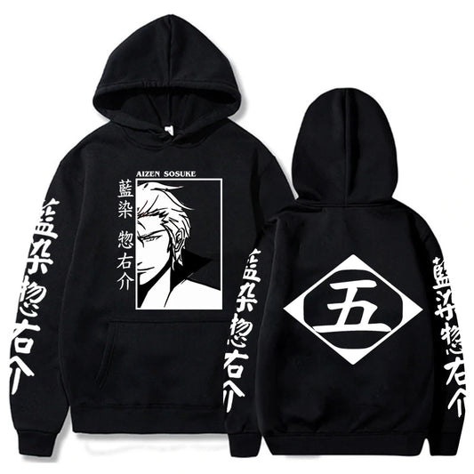 Japan Anime Bleach Aizen Sosuke Cosplay Hoodies Pullovers Tops Man Long Sleeve Clothes