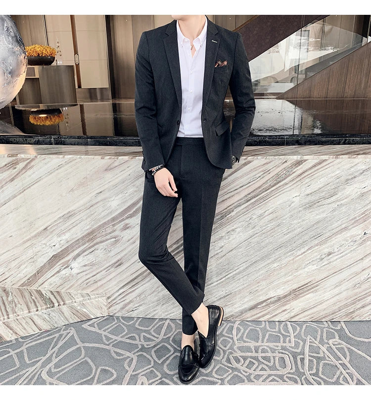 S-7XL Jacket + Pants / Luxurious High -end Brand Solid Color Men's Casual Business Slim Suit Two -piece Suit Groom Wedding Suit