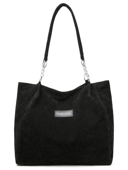 European American Autumn Winter Large Capacity Suede Women's Bag, Vintage Handbags Women Shoulder Bag, Retro Faux Suede Tote Bag