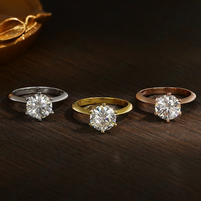 D VVS Moissanite Rings for Women 6 Prong Classic Trendy Solitaire Engagement Wedding Band GRA Certified 925 Sliver Ring