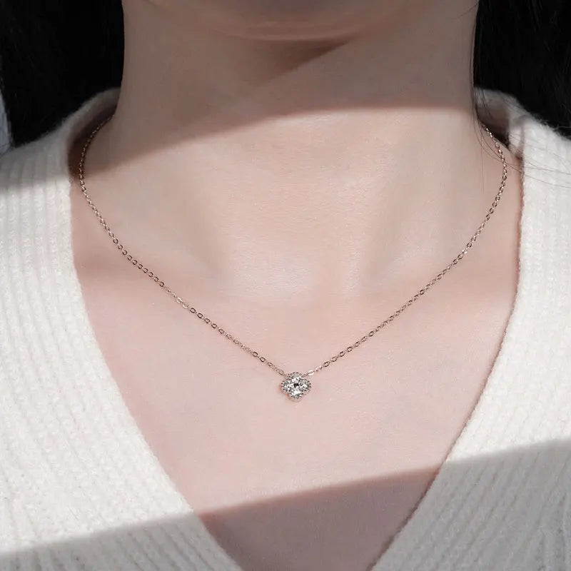 18k Gold Plated 925 Silver 3mm Moissanite Necklace Earrings Bracelet Sets 3 In 1 Clover Flower Charm Jewelry Set for Women Gift