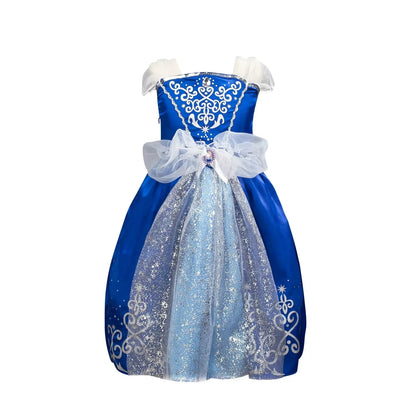 Jasmine Rapunzel Snow Queen Elsa Princess Dress Girl Mesh Sequin Dress Kids Cosplay Belle Aurora Costumes Carnival Party Gowns
