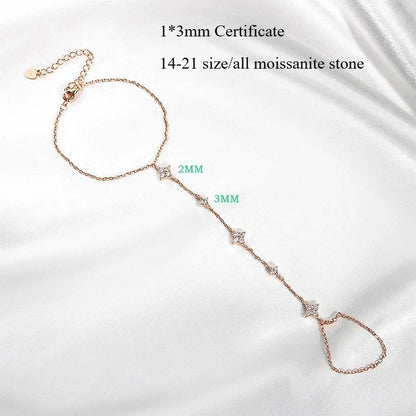 14K Plated Certified Moissanite Bracelets for Women Girls 14-21cm Adjustable Chain Lab Diamond 100% Real Pure Silver 925