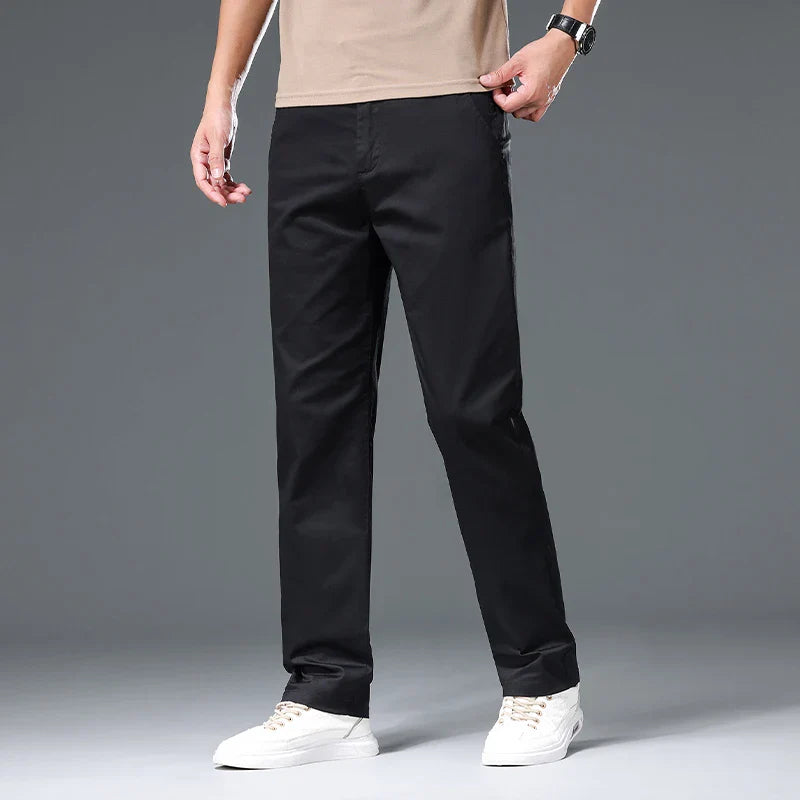 New Men's Business Cotton Thin Straight Pants Casual Elastic Slim Comfortable Male Brand Trousers Black Gray Khaki Royal Blue