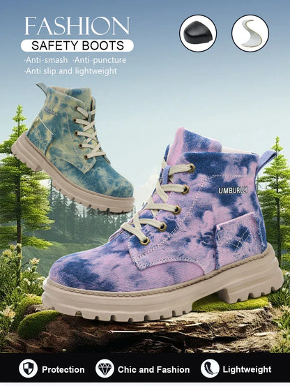 2025 New Fashion Women's Safety Shoes Smashing Steel Head Puncture Proof Kevlar Street Outdoor Light Women's Work Boots