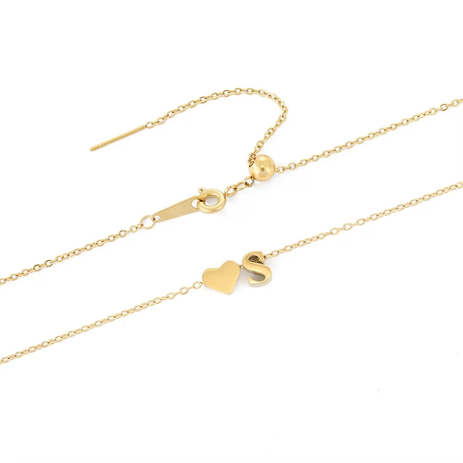 6MM Heart Dainty Initial DIY Necklace Gold Color Letter Choker Necklace For Women Pendant Jewelry Gift