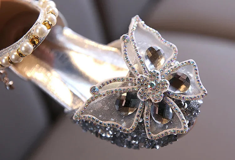 Kids Sandals for Girls Spring Summer Children Rhinestone Butterfly Dress Flat Sandals Fashion Causal Princess Pearl Single Shoes