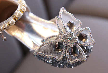 Kids Sandals for Girls Spring Summer Children Rhinestone Butterfly Dress Flat Sandals Fashion Causal Princess Pearl Single Shoes