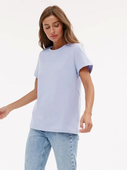Summer 100% Cotton Women's T-shirt Bottoming Basic Fashionable Solid Lady Short Sleeve Loose Tops Shirts 230g/㎡ Tops
