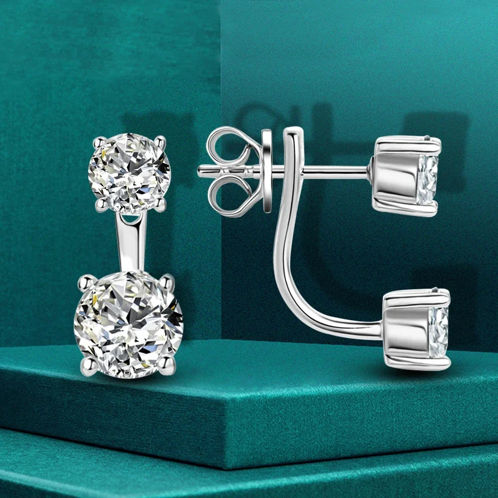 Moissanite Stud Earring with Certificates 925 Silver Lab Diamond Drop Earring 2-wearing Style Detachable Earcuff for Women