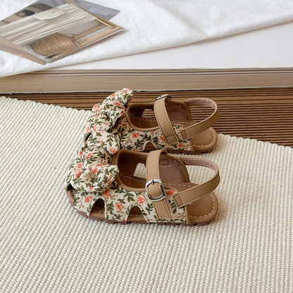Summer Baby Girls Sandals Children Floral Bow Princess Shoes Soft Non Slip Toddler Kids Beach Shoes Comfortable Infant Sandals