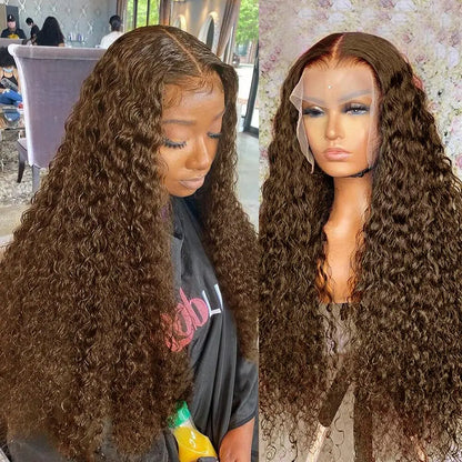 HD Chocolate Brown Curly Human Hair Wigs For Women 13x4 13x6 Deep Wave Lace Frontal Wigs Pre Plucked Brown Brazilian Human Hair