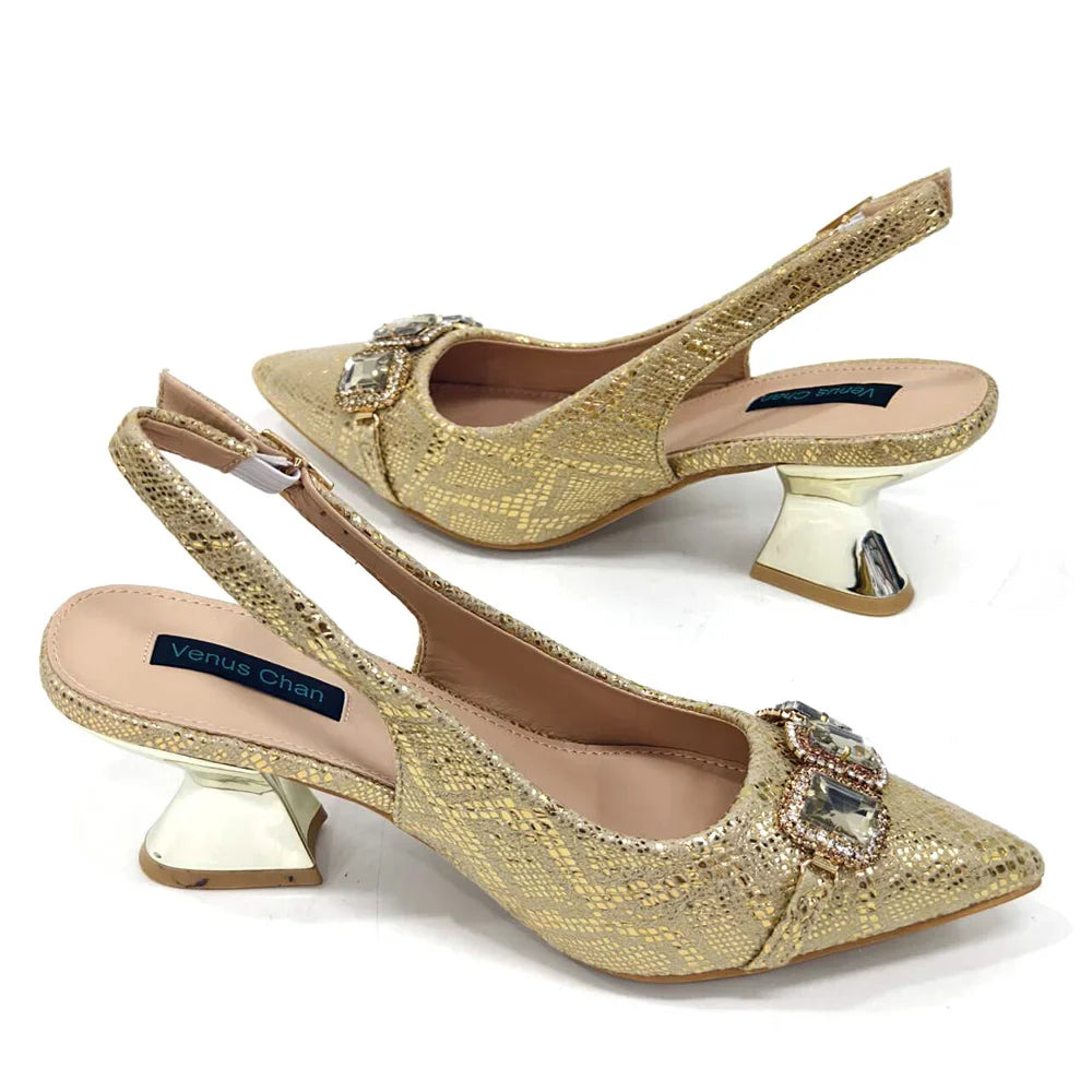 Rhinestone Pointed-Toe High Heels Shoes and Bags Set for Women Wedding and Party Elegant Luxury Fashion in Wine Color