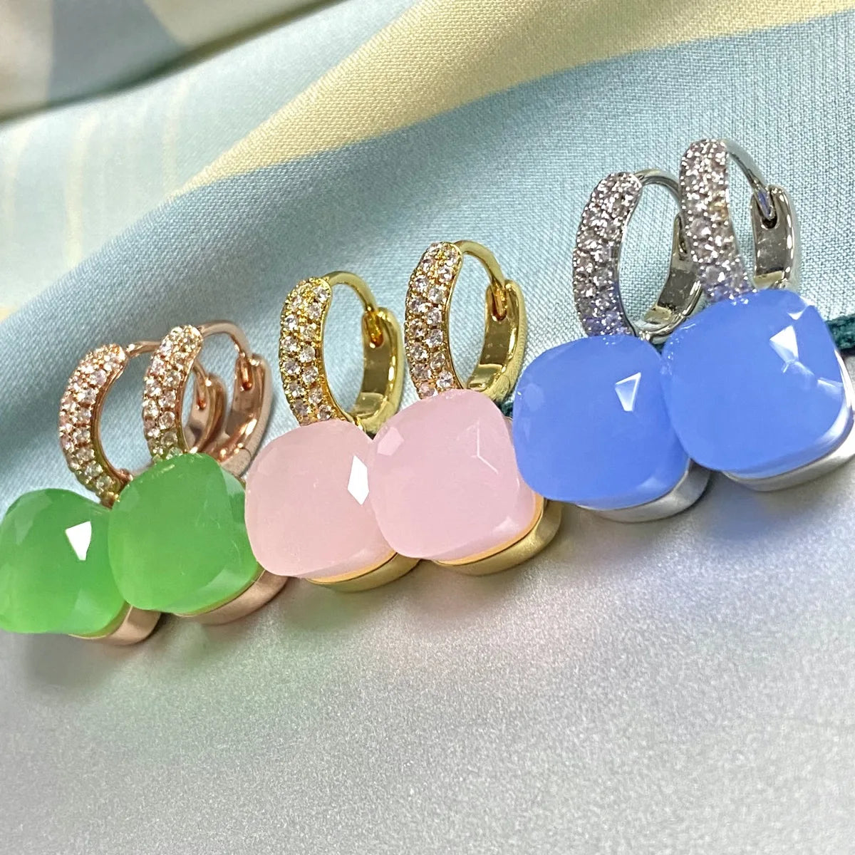 Classic Candy Color Earrings Inlay Transparent Zircon 27Colors Crystal Earrings Rose Gold Plated Fashion Jewelry For Women