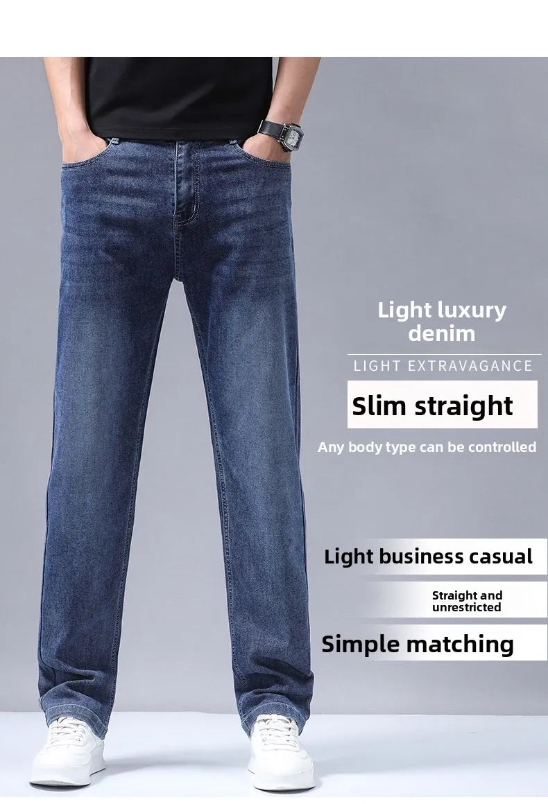 New Autumn Winter Mens Business Casual Jeans Straight Leg Fashion Denim Trousers Male Brand Clothing Slim Fit  Autumn and Winter