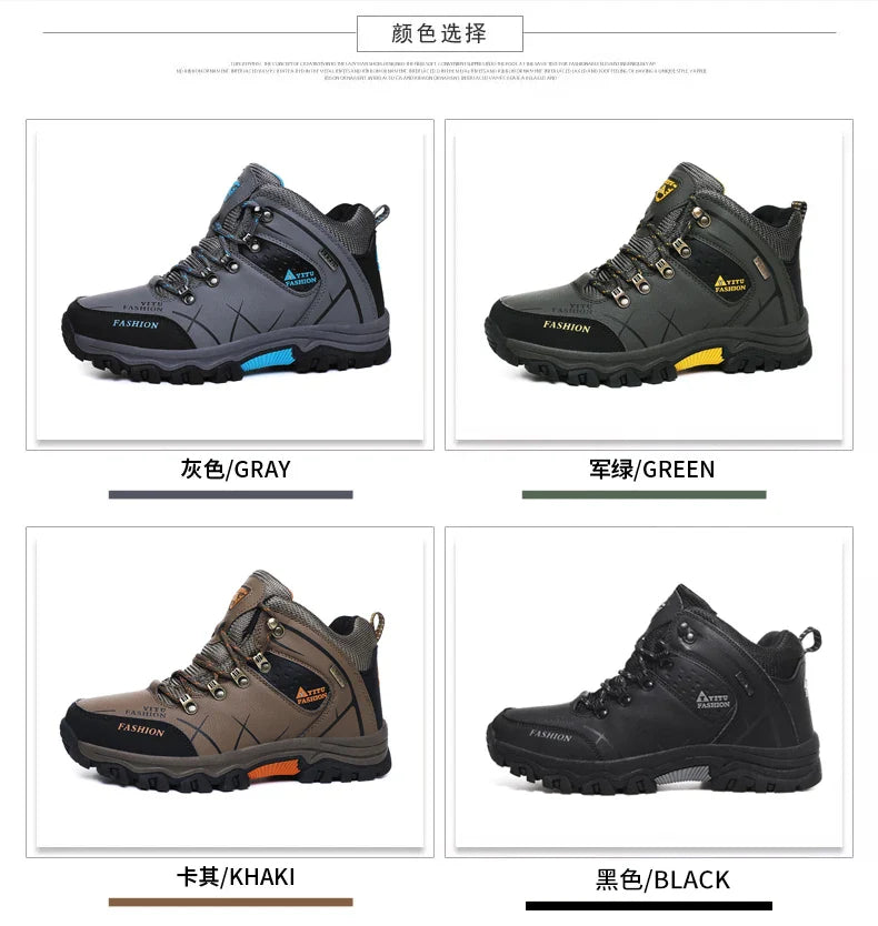 Winter Warm Cotton Shoes Men Outdoor Leather Black Casual Shoes Fur Sneakers High Top Rubber Ankle Boots Male Hiking Trekking 46