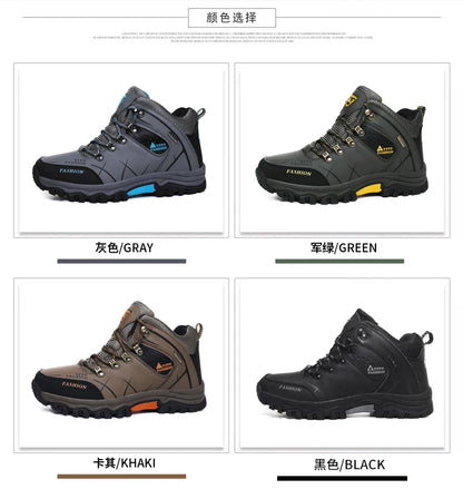 Winter Warm Cotton Shoes Men Outdoor Leather Black Casual Shoes Fur Sneakers High Top Rubber Ankle Boots Male Hiking Trekking 46