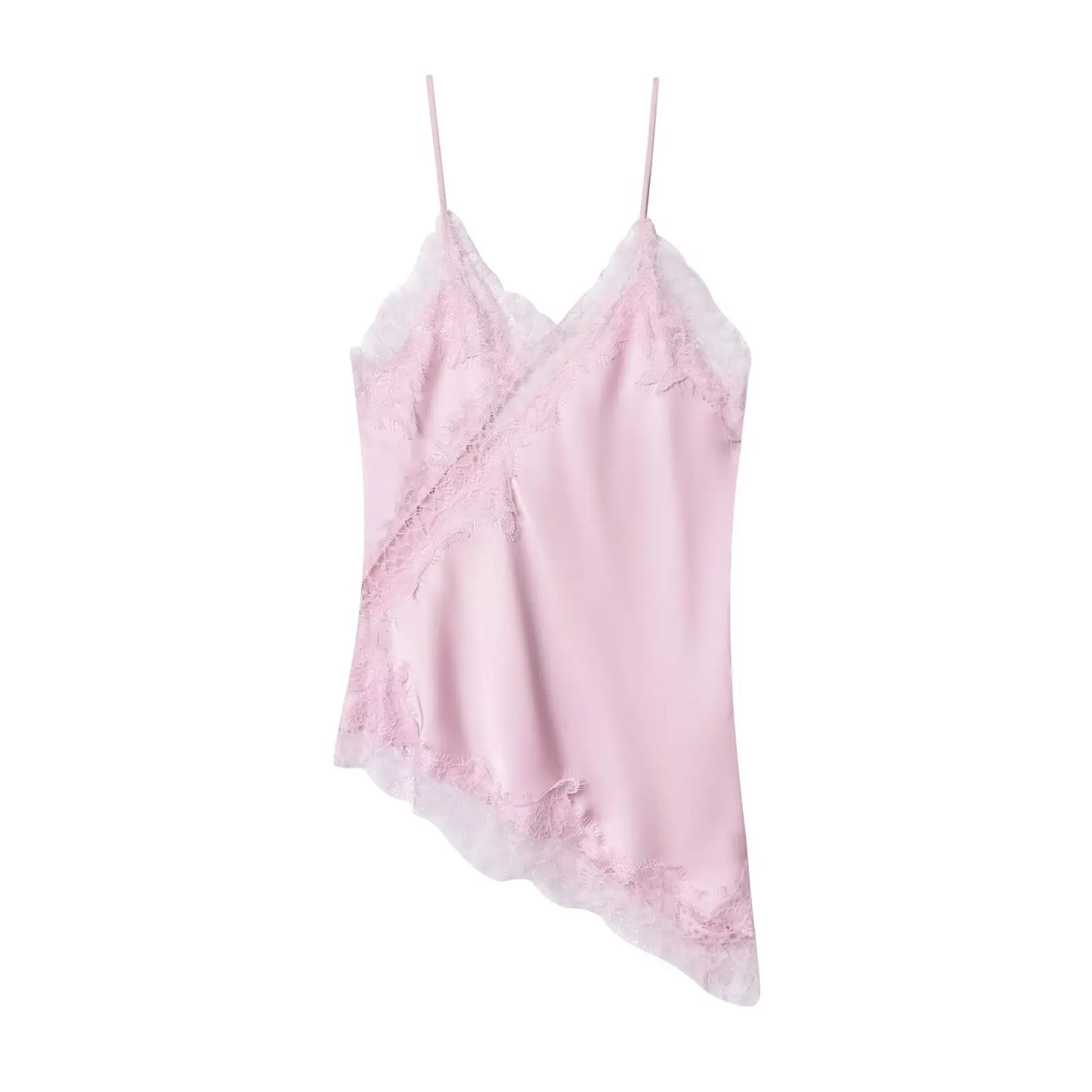 Women Fashion Asymmetric Lace Tops Sexy V Neck Short Camisole Tank Top Summer Lady Holiday Underwear Style Camis