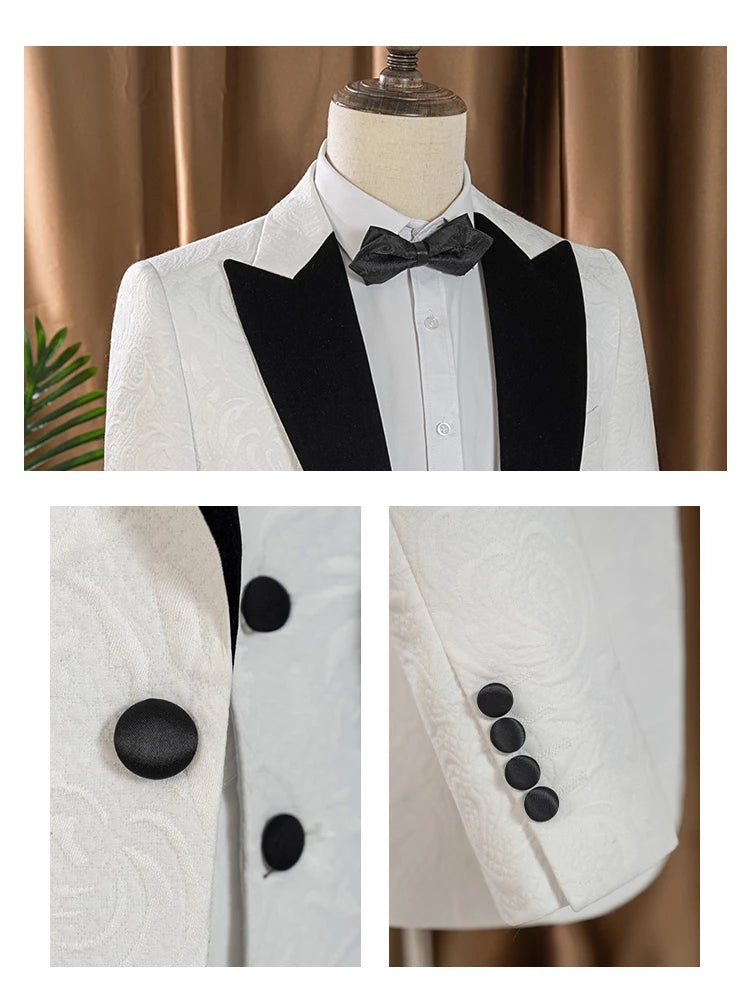 3-piece set man suit（Jacket+vest+pants）groom's wedding suit set men's white slim fit shawl collar‌ evening gown full set