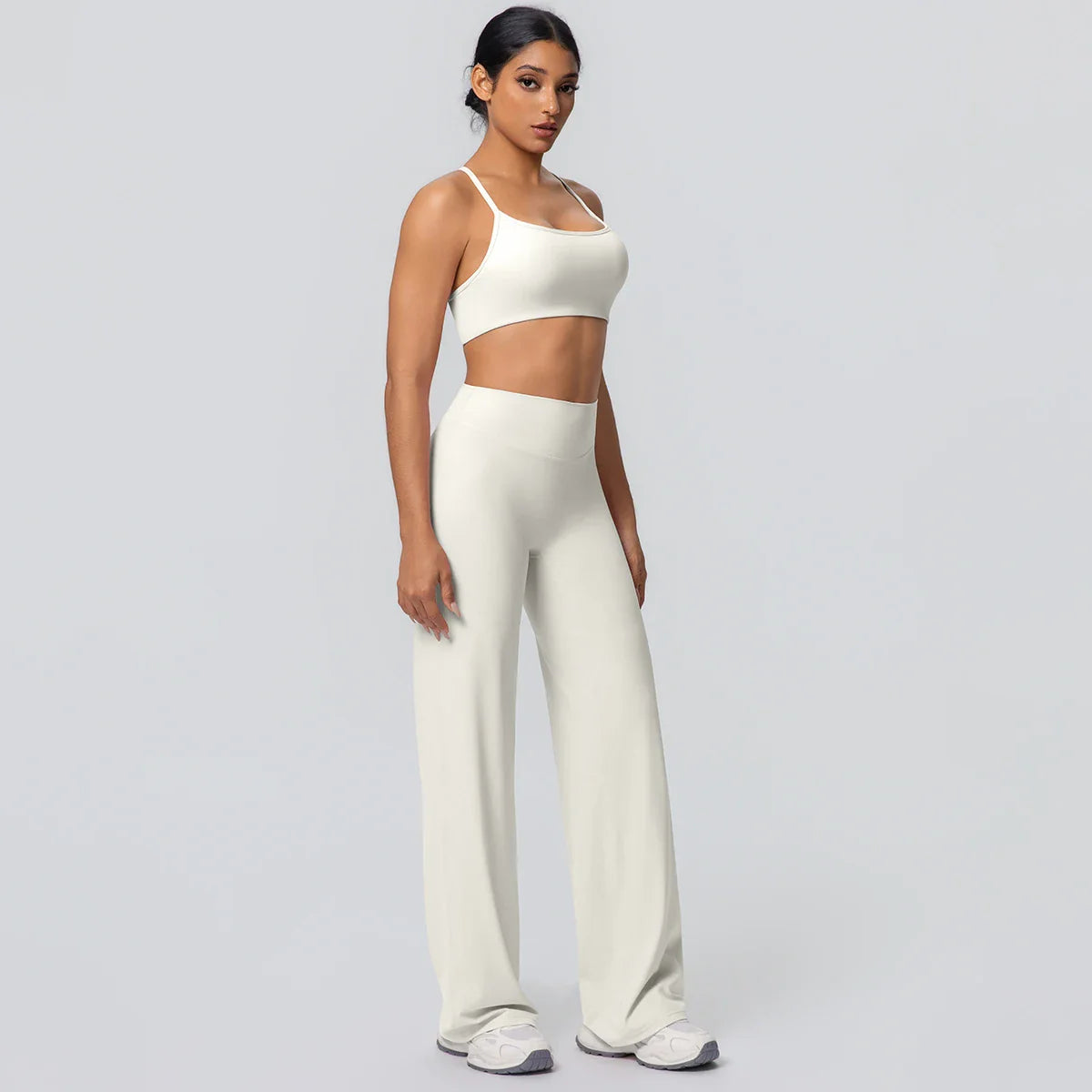 Women Gym Sports Yoga Suit Sexy Beautiful Back Yoga Underwear With Chest Pad Solid Color High Waisted Wide Leg Pants Yoga Set