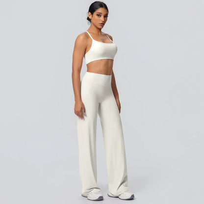 Women Gym Sports Yoga Suit Sexy Beautiful Back Yoga Underwear With Chest Pad Solid Color High Waisted Wide Leg Pants Yoga Set