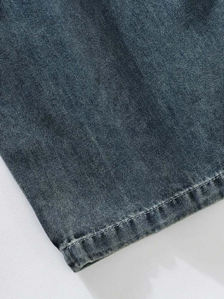 Summer Men's Straight Jeans Multi-Pockets Wide Leg Denim Cargo Pants 8XL 7XL 6XL Big Size Lightweight Baggy Solid Jeans Trousers