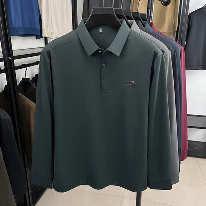 Original Design Men's Polo Shirt Lapel Long Sleeve T-Shirt Autumn New Letter Print Wrinkle-Free Fashion Business Casual Menswear