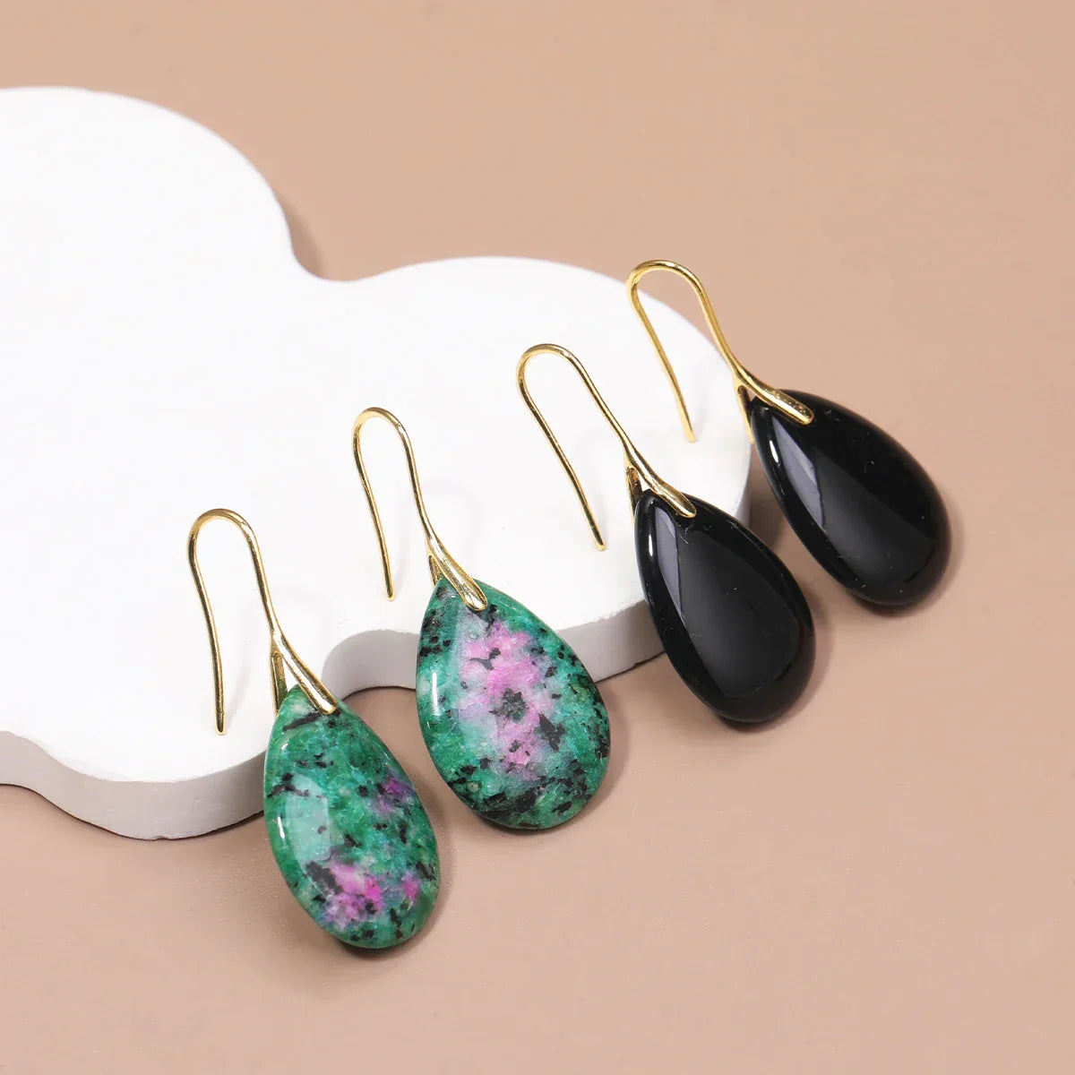 Natural Stone Pendant Women's Teardrop Earrings Elegant Gem Jewelry Creative Gift Black Obsidian Amethyst Rose Quartz Earrings