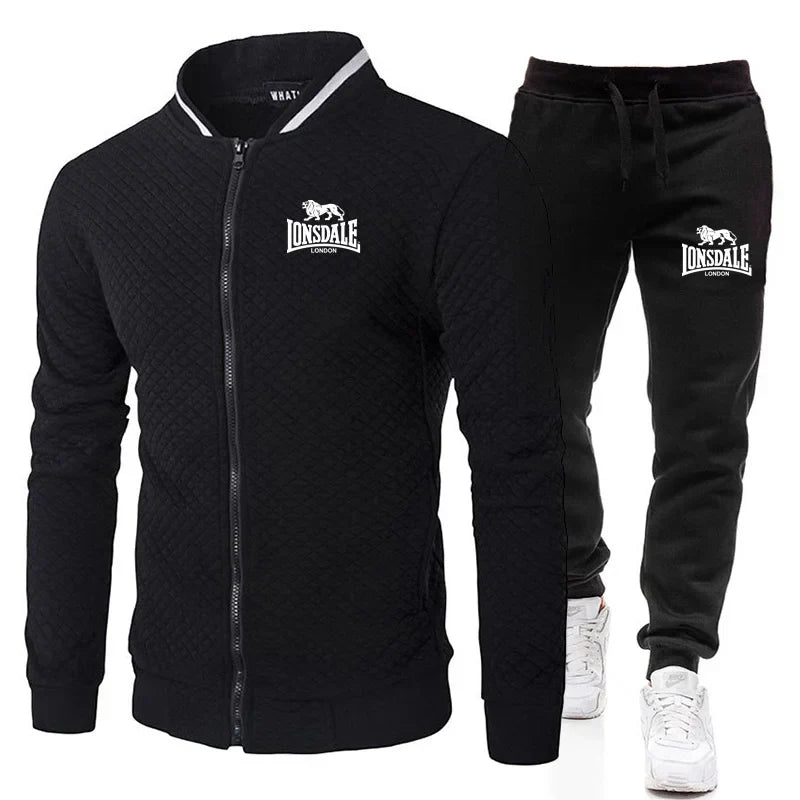 Spring and Autumn Men's Fashion Street Stand up Collar Set Jacket, Outdoor Casual Pocket Zipper Men's Baseball Set