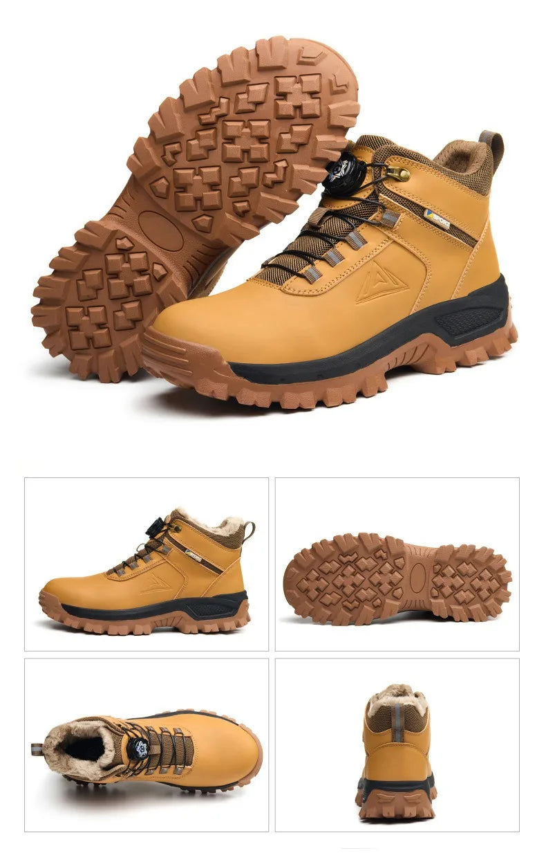 Brown Waterproof Safety Boots Men Indestructible Steel Toe Work Boots Anti-smash Stab-resistant High-top Knob Adjustable
