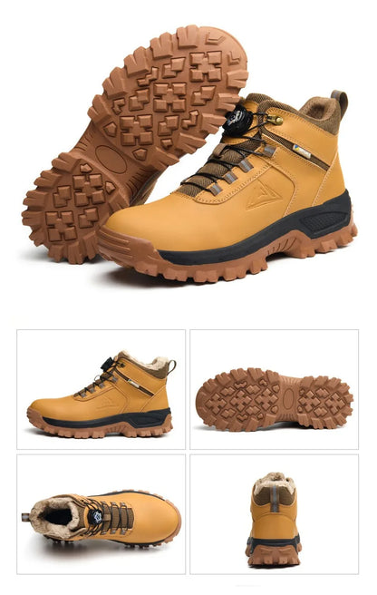 Brown Waterproof Safety Boots Men Indestructible Steel Toe Work Boots Anti-smash Stab-resistant High-top Knob Adjustable
