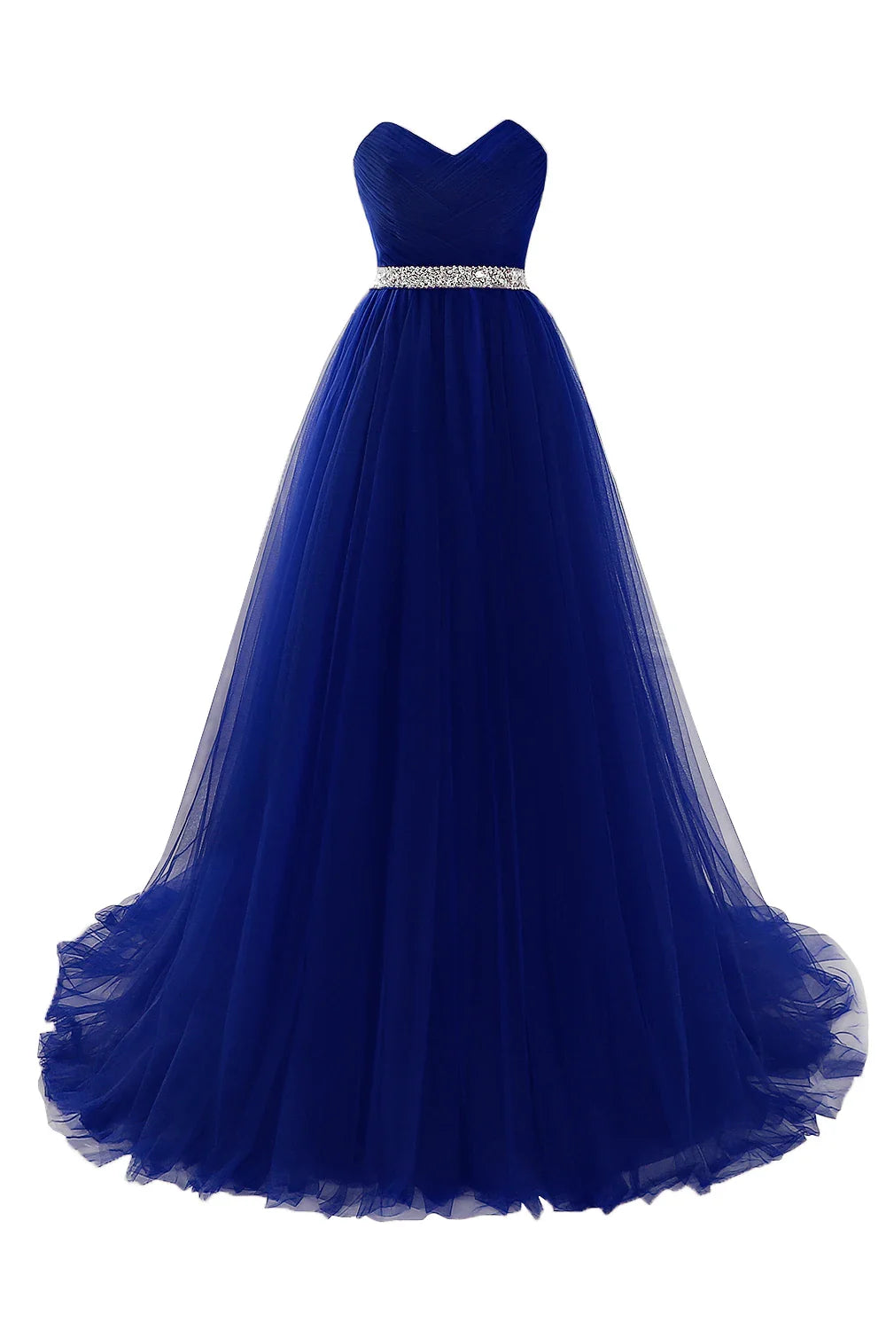 A-line Strapless Tulle Royal Blue Evening Dresses Lace Up Crystal Sequin Formal Party For Bride Sexy Prom Gown Wedding Party