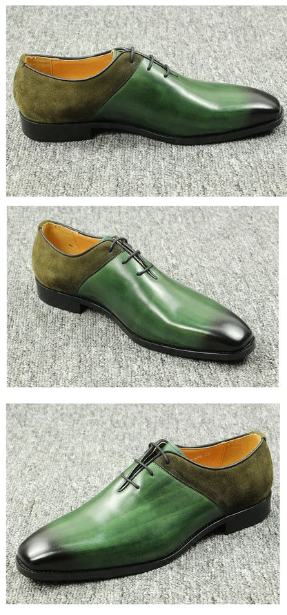 Green Classic Men Shoes  Leather Formal Casual Wedding Party Lace Up Oxfords Big Size Suede and Split Leather Footwear For Males