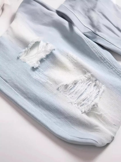 New Summer Men Blue Denim Shorts Italian Style Male Shorts Jeans High Quality Male Stretch Fit Ripped Denim Jeans Shorts Size 38