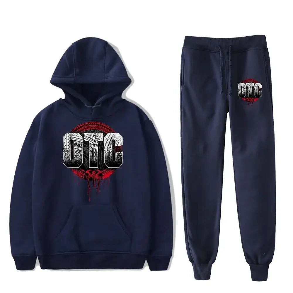 Winter and autumn fleece thickened hooded pullover sweater jacket for men, casual sports outfit, two-piece set for men