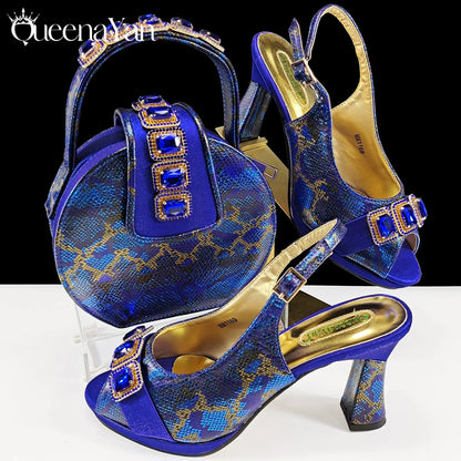 2025 Elegant Green Peep-Toe Women Heel Pumps for Italian Matching Party Shoes and Bags Set for Parties with Diamond Accents